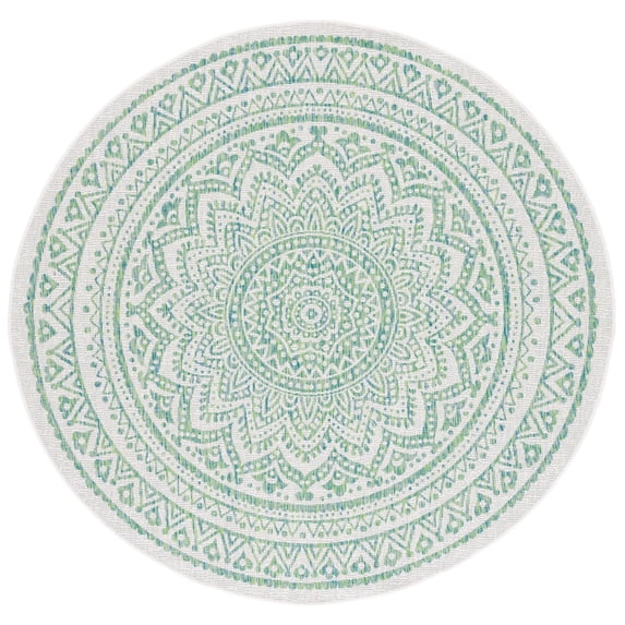 SAFAVIEH Courtyard Josiah Floral Medallion Indoor/Outdoor Area Rug, Ivory/Green, 7'10" x 7'10" Round