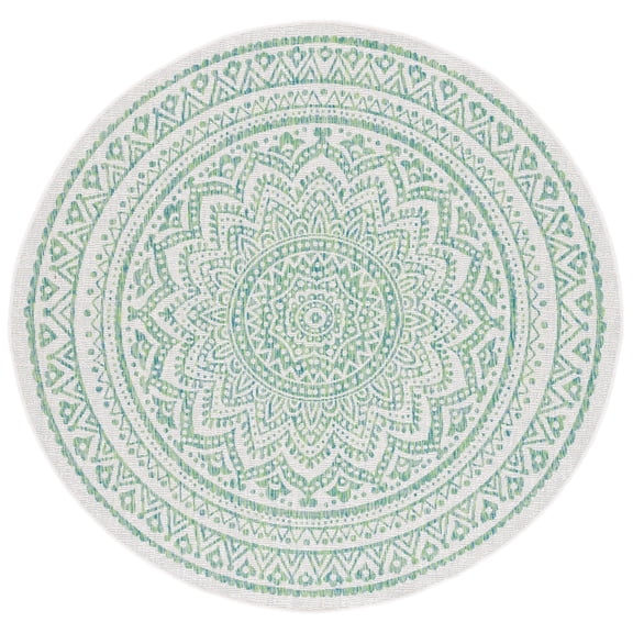 SAFAVIEH Courtyard Josiah Floral Medallion Indoor/Outdoor Area Rug, Ivory/Green, 7'10" x 7'10" Round
