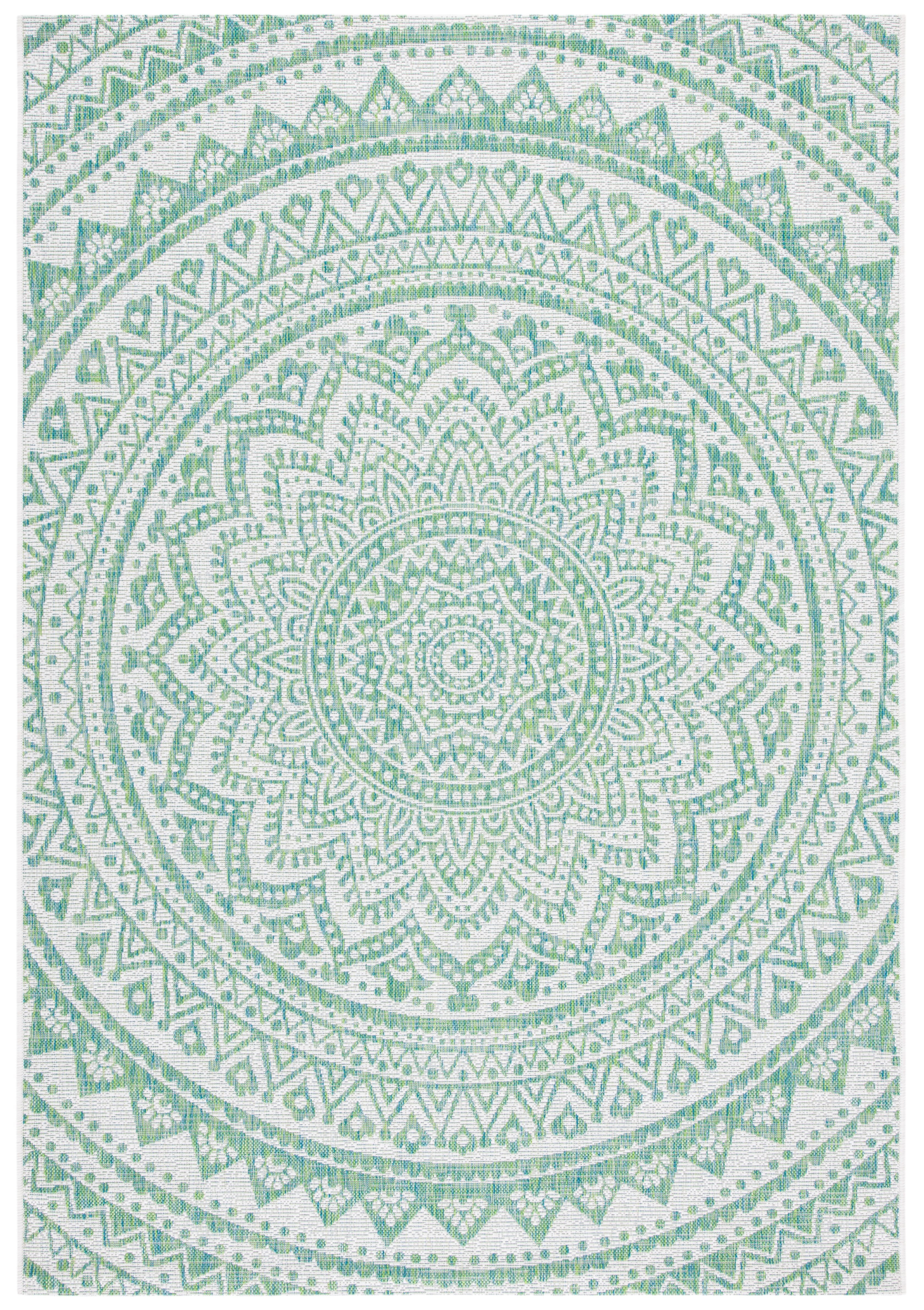 Ivory and Green Medallion 8' x 10' Synthetic Area Rug