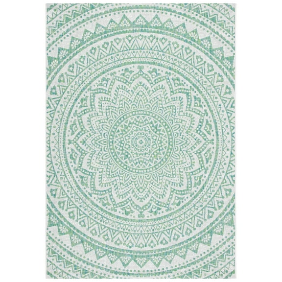 SAFAVIEH Courtyard Josiah Floral Medallion Indoor/Outdoor Area Rug, Ivory/Green, 9' x 12'