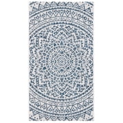 SAFAVIEH Courtyard Josiah Floral Medallion Indoor/Outdoor Area Rug, Ivory/Navy, 2'7" x 5'
