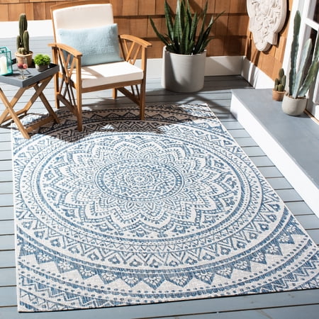 Safavieh Courtyard Josiah Floral Medallion Indoor/Outdoor Area Rug, Ivory/Navy, 5'3" x 7'7"