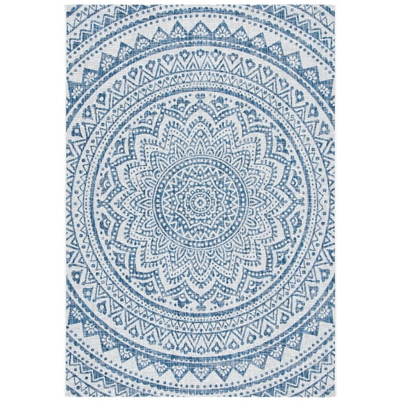 SAFAVIEH Courtyard Josiah Floral Medallion Indoor/Outdoor Area Rug, Ivory/Navy, 9' x 12'