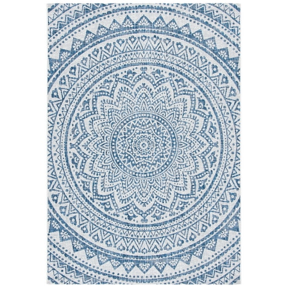 SAFAVIEH Courtyard Josiah Floral Medallion Indoor/Outdoor Area Rug, Ivory/Navy, 9' x 12'