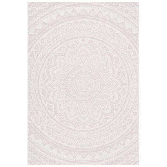 SAFAVIEH Courtyard Josiah Floral Medallion Indoor/Outdoor Area Rug, Ivory/Soft Pink, 4' x 5'7"