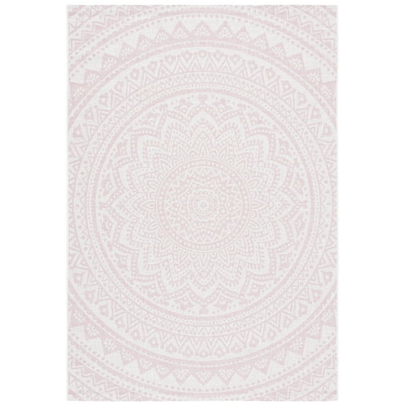 SAFAVIEH Courtyard Josiah Floral Medallion Indoor/Outdoor Area Rug, Ivory/Soft Pink, 4' x 5'7"