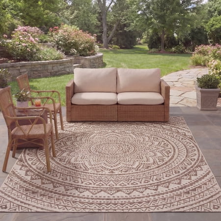 Safavieh Courtyard Josiah Floral Medallion Indoor/Outdoor Area Rug, Light Beige/Light Brown, 5'3" x 7'7"