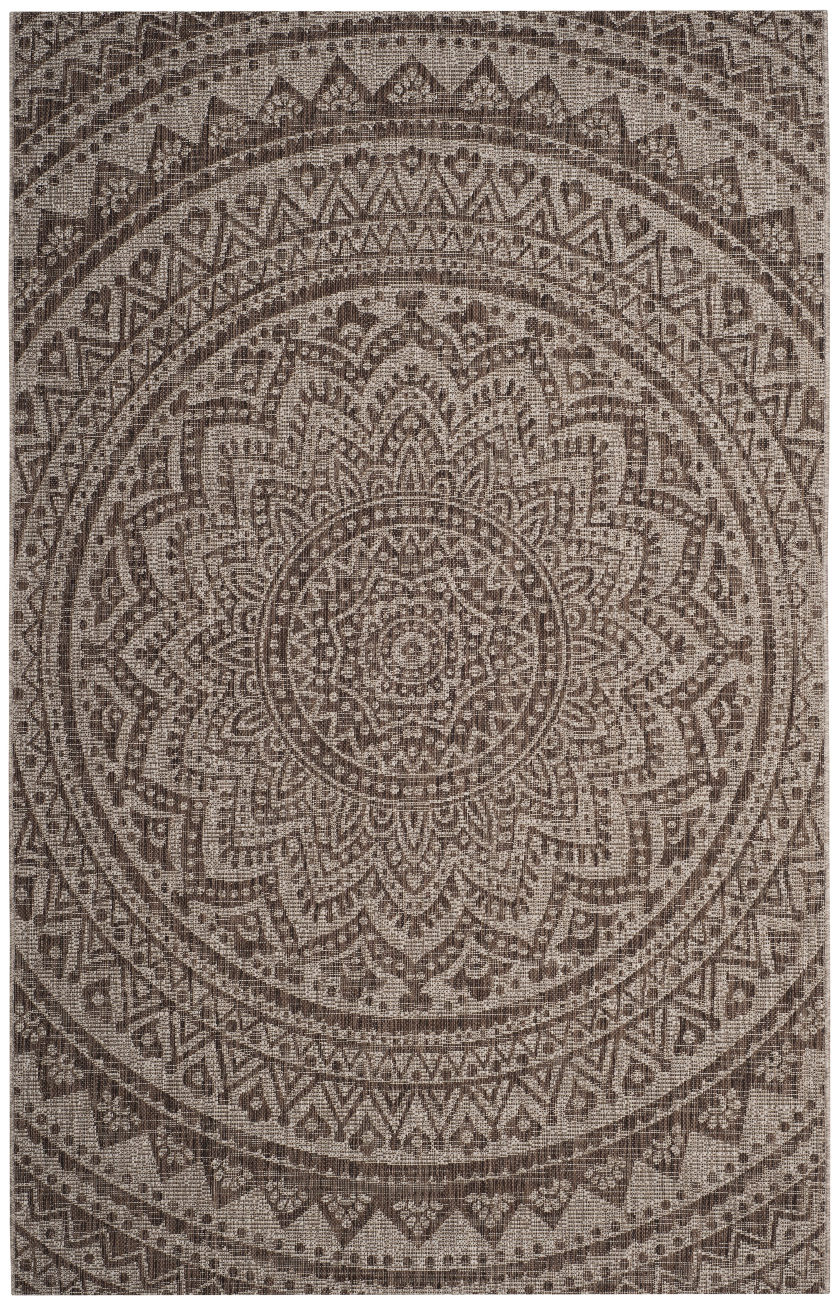SAFAVIEH Courtyard Josiah Floral Medallion Indoor/Outdoor Area Rug, Light Beige/Light Brown, 5'3" x 7'7"