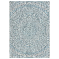 SAFAVIEH Courtyard Josiah Floral Medallion Indoor/Outdoor Area Rug, Light Grey/Aqua, 2' x 3'7"