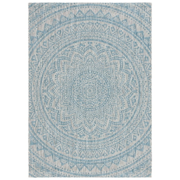 SAFAVIEH Courtyard Josiah Floral Medallion Indoor/Outdoor Area Rug, Light Grey/Aqua, 2' x 3'7"