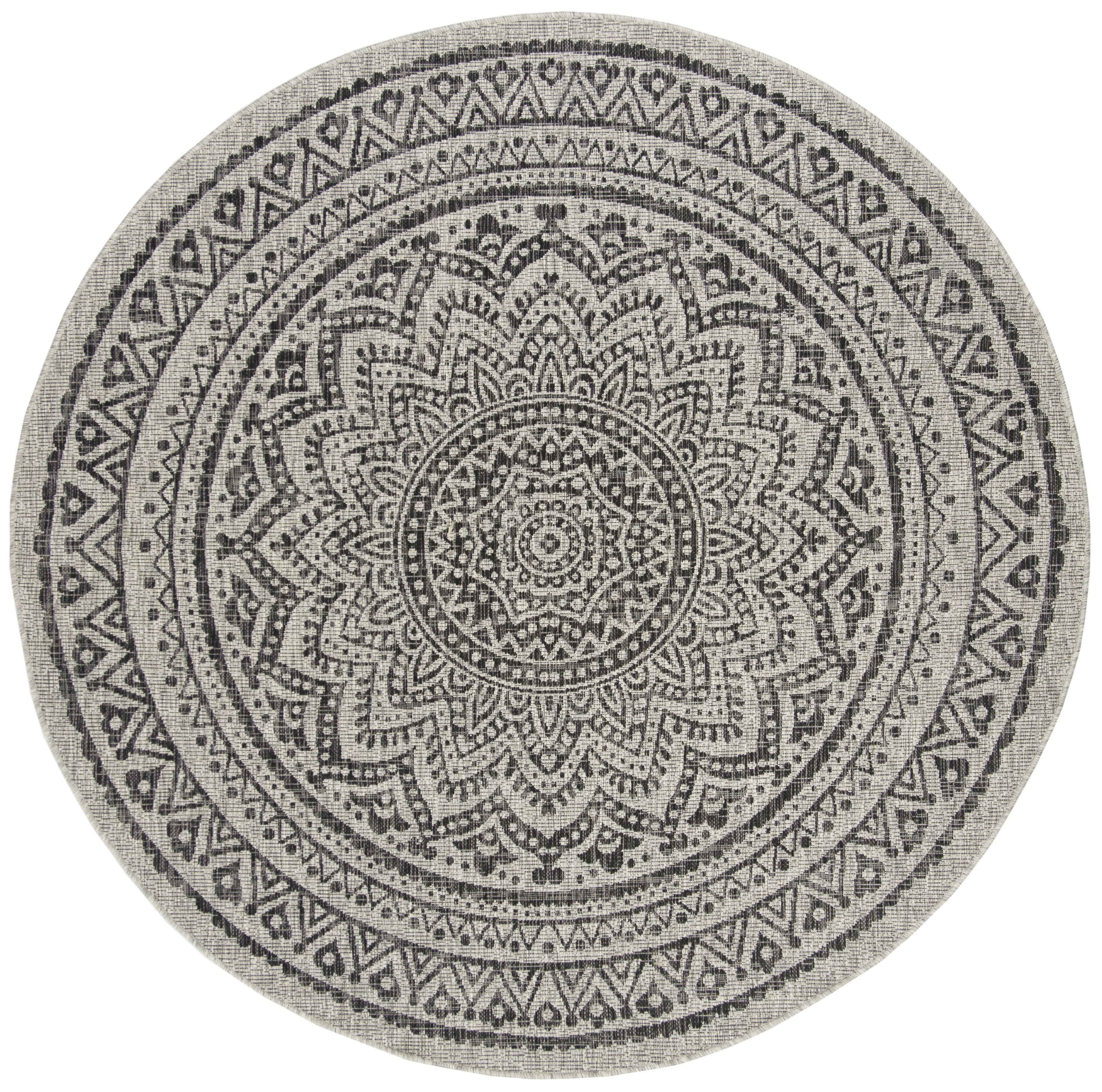 SAFAVIEH Courtyard Josiah Floral Medallion Indoor/Outdoor Area Rug, Light Grey/Black, 3' x 3' Round