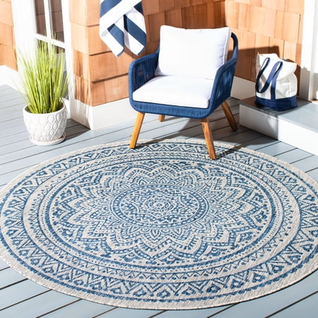 Safavieh Courtyard Josiah Floral Medallion Indoor/Outdoor Area Rug, Light Gray/Blue, 3' x 3' Round