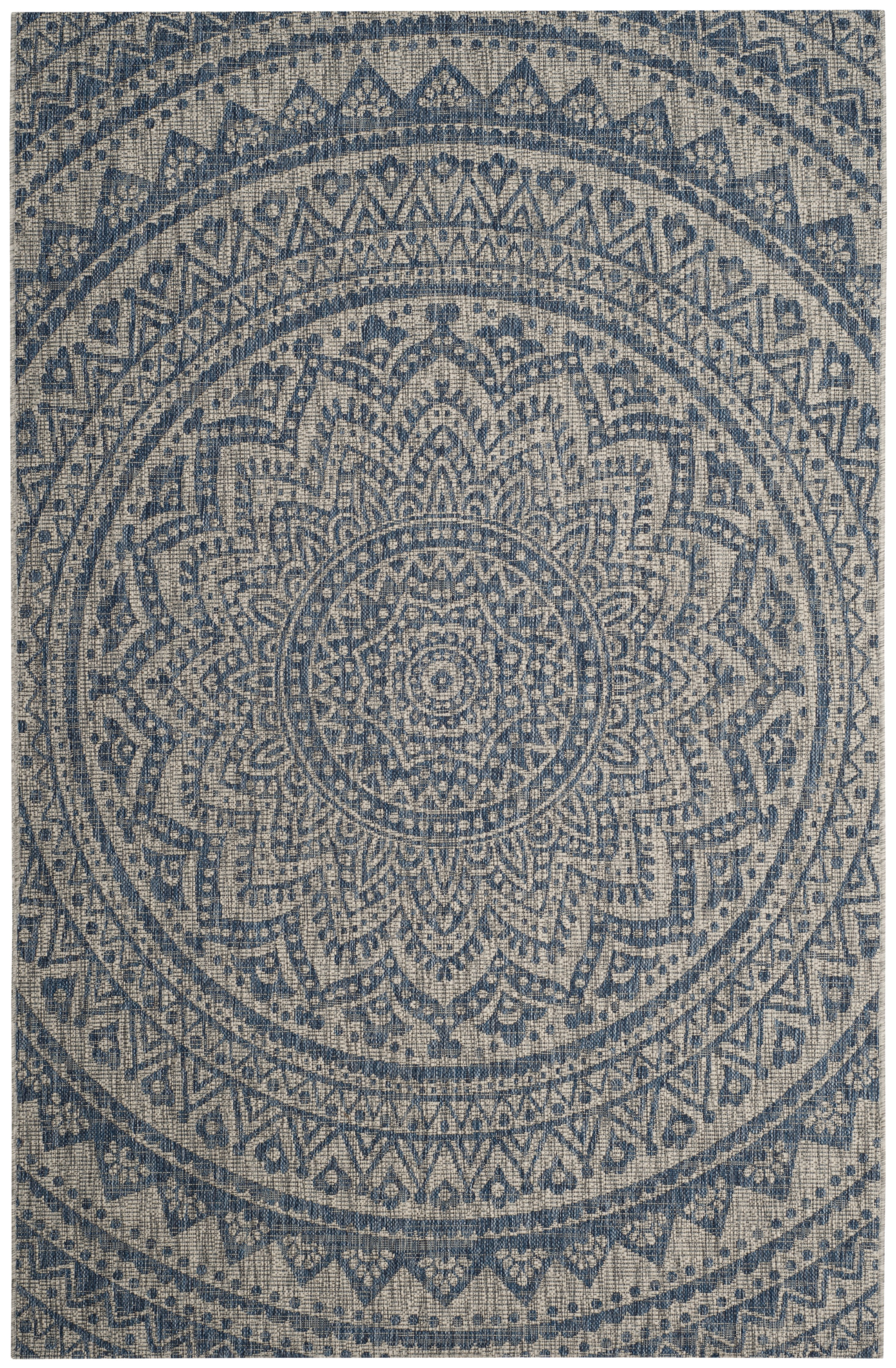 SAFAVIEH Courtyard Josiah Floral Medallion Indoor/Outdoor Area Rug, 5'3" x 7'7", Light Grey/Blue