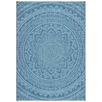 SAFAVIEH Courtyard Josiah Floral Medallion Indoor/Outdoor Area Rug, Navy/Aqua, 5'3" x 7'7"