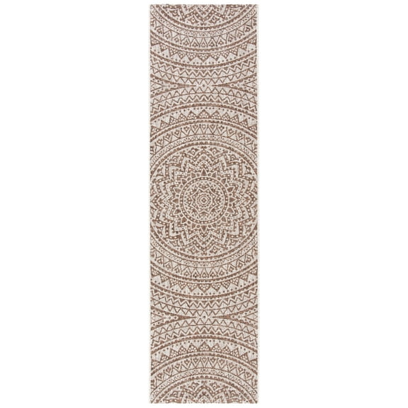 SAFAVIEH Courtyard Josiah Floral Medallion Indoor/Outdoor Runner, 2'3" x 8', Light Beige/Light Brown