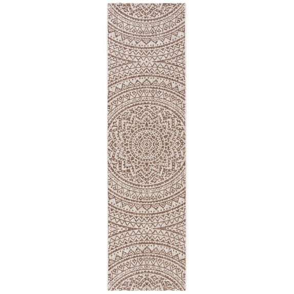 SAFAVIEH Courtyard Josiah Floral Medallion Indoor/Outdoor Runner, 2'3" x 8', Light Beige/Light Brown