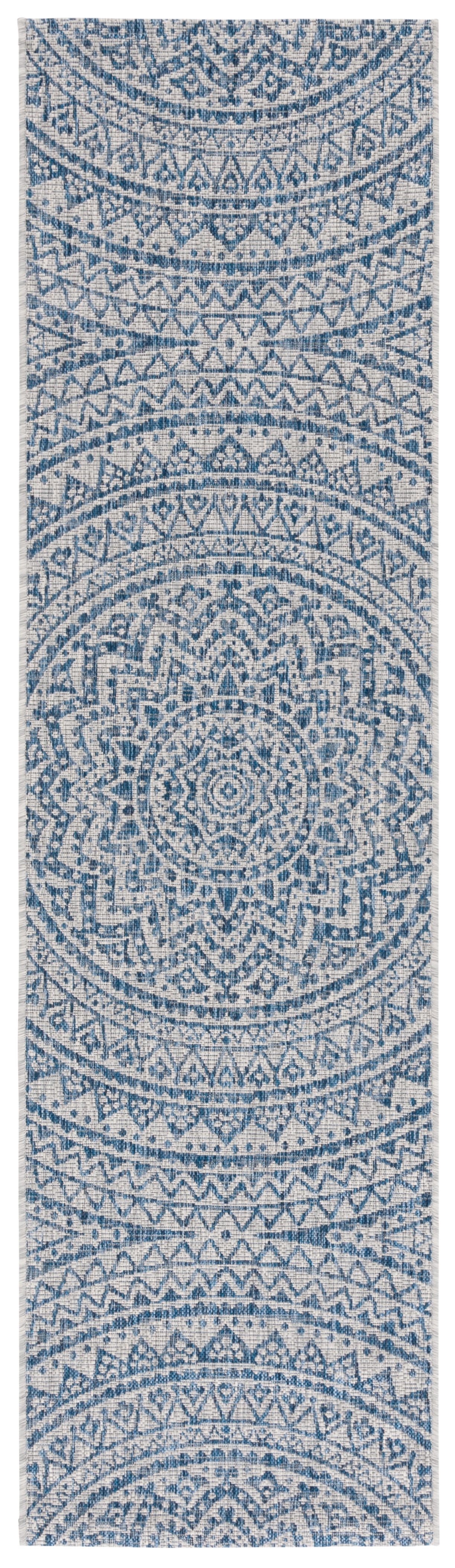 SAFAVIEH Courtyard Josiah Floral Medallion Indoor/Outdoor Runner, 2'3" x 8', Light Grey/Blue