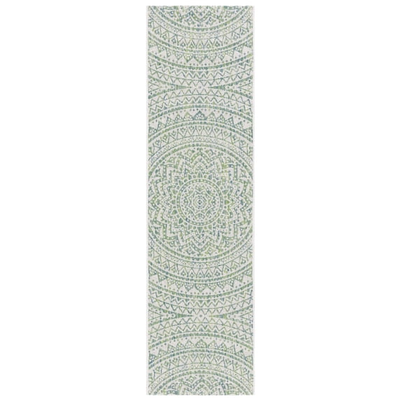 SAFAVIEH Courtyard Josiah Floral Medallion Indoor/Outdoor Runner Rug, Ivory/Green, 2'3" x 6'7"
