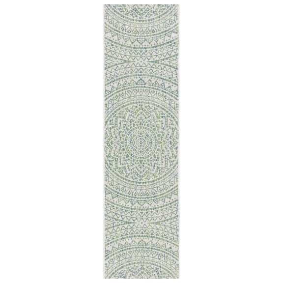 SAFAVIEH Courtyard Josiah Floral Medallion Indoor/Outdoor Runner Rug, Ivory/Green, 2'3" x 8'