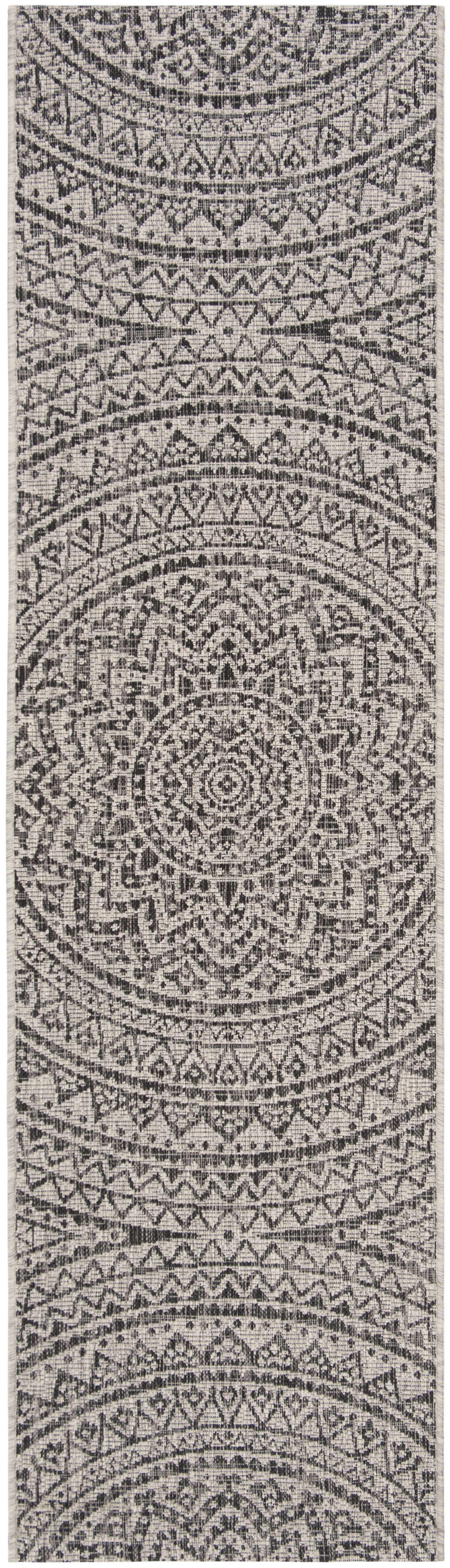 SAFAVIEH Courtyard Josiah Floral Medallion Indoor/Outdoor Runner Rug, Light Grey/Black, 2'3" x 12'
