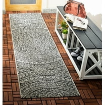 SAFAVIEH Courtyard Josiah Floral Medallion Indoor/Outdoor Runner Rug, Light Grey/Black, 2'3" x 8'