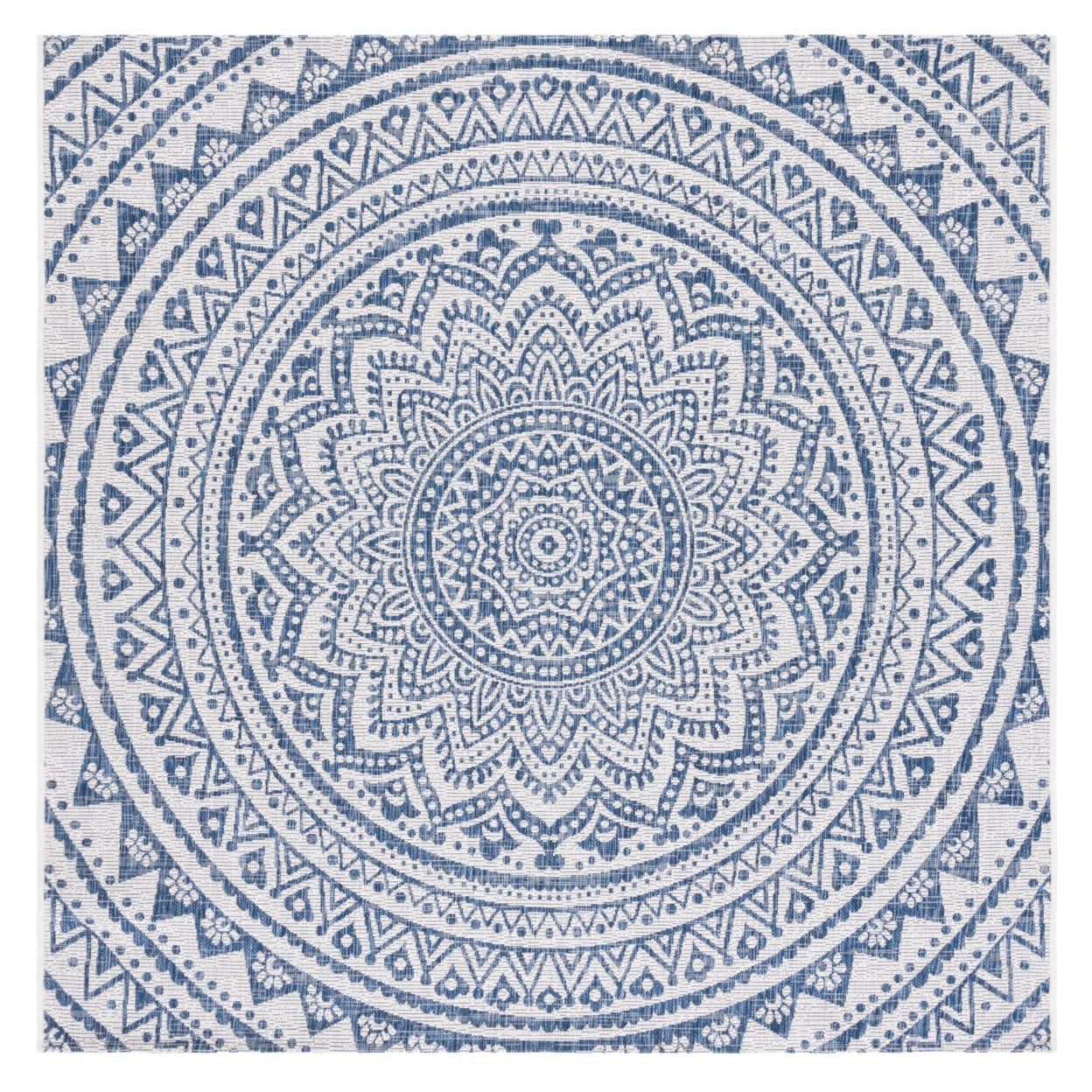 Ivory and Navy Geometric Square Indoor/Outdoor Rug