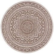 SAFAVIEH Courtyard Josiah Geometric Indoor/Outdoor Area Rug, Light Beige/Light Brown, 9' x 9' Round