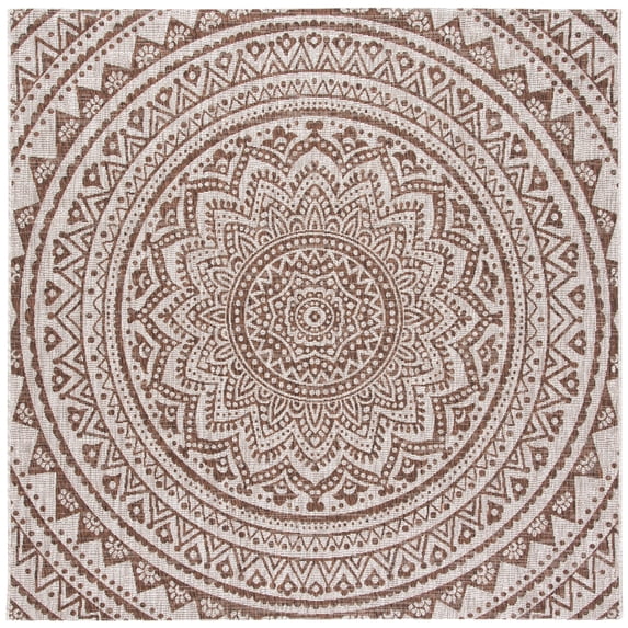 SAFAVIEH Courtyard Josiah Geometric Indoor/Outdoor Area Rug, Light Beige/Light Brown, 9' x 9' Square
