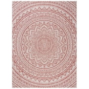 SAFAVIEH Courtyard Josiah Geometric Indoor/Outdoor Area Rug, Light Beige/Terracotta, 8' x 10'