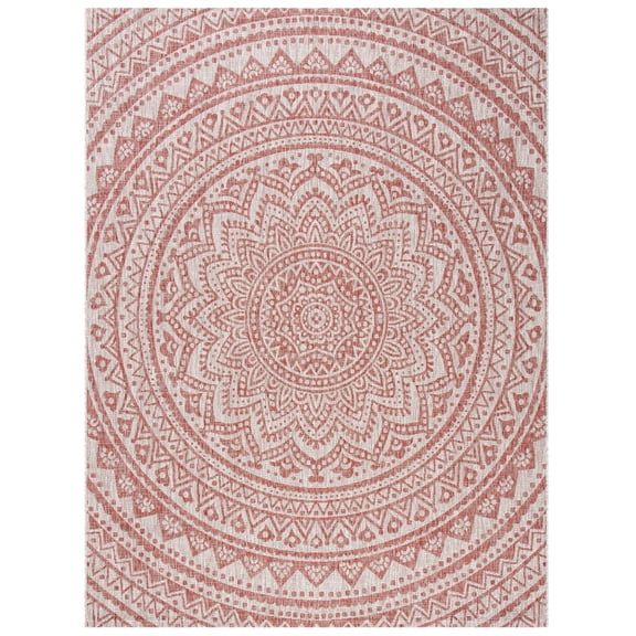 SAFAVIEH Courtyard Josiah Geometric Indoor/Outdoor Area Rug, Light Beige/Terracotta, 8' x 10'