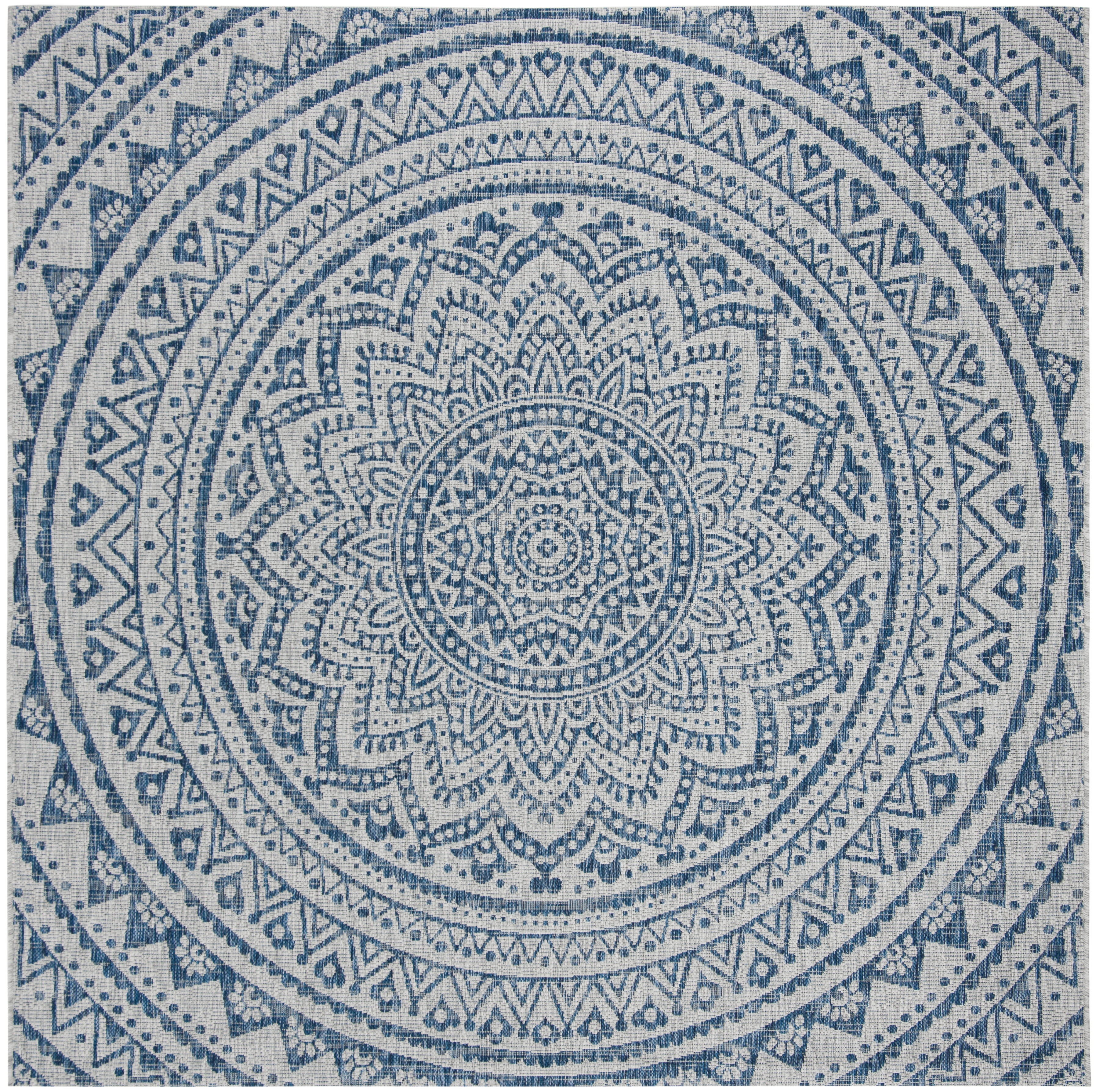 Light Grey and Blue Square Synthetic Indoor/Outdoor Rug