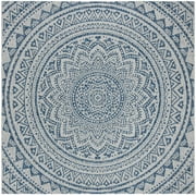 SAFAVIEH Courtyard Josiah Geometric Indoor/Outdoor Area Rug, Light Grey/Blue, 3' x 3' Square