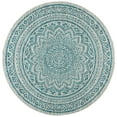 thumbnail image 1 of SAFAVIEH Courtyard Josiah Geometric Indoor/Outdoor Area Rug, Light Grey/Teal, 3' x 3' Round, 1 of 6