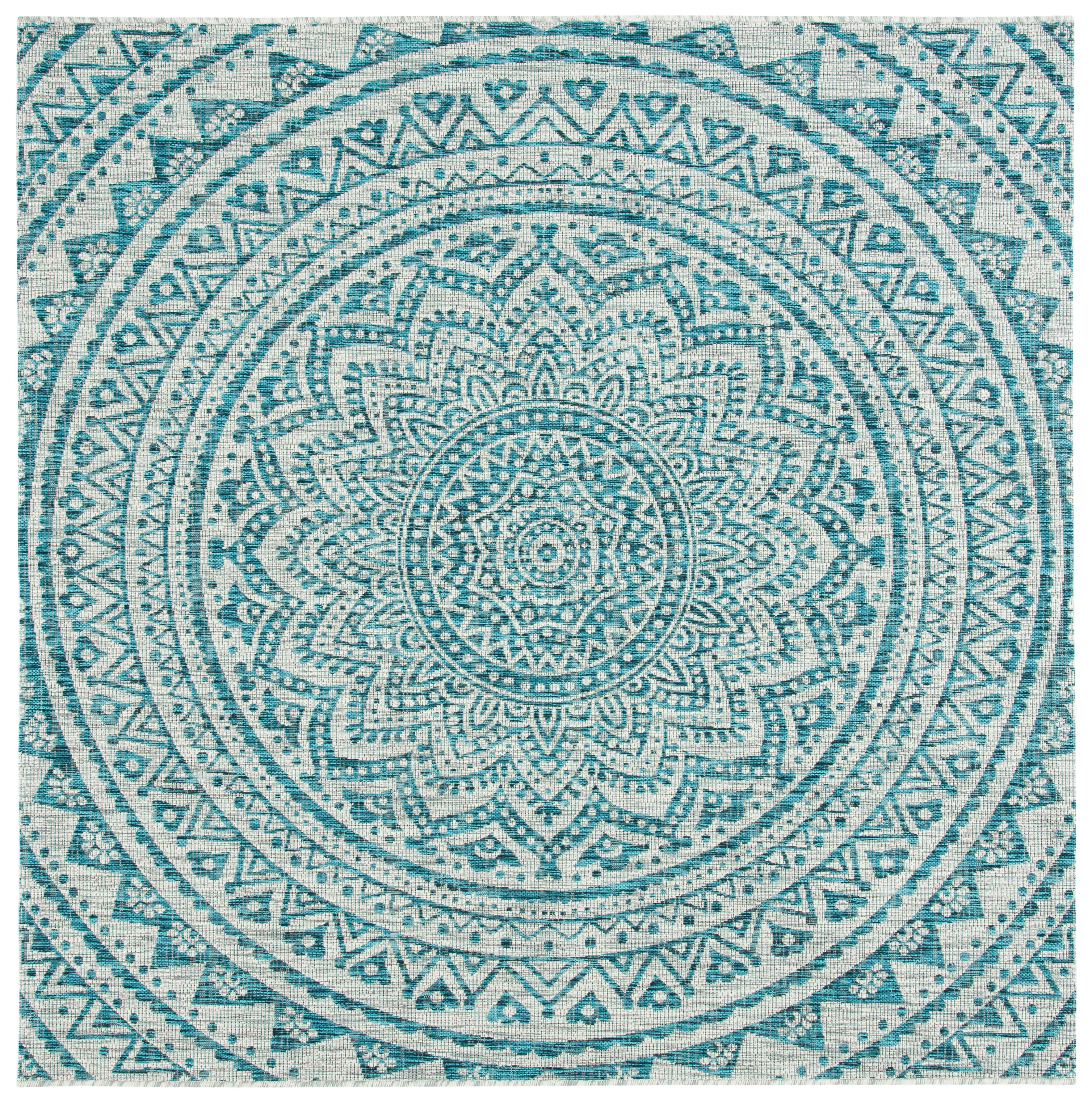 Light Grey & Teal Square Synthetic Indoor/Outdoor Rug - 31"