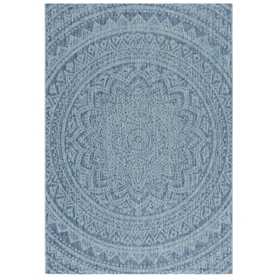 SAFAVIEH Courtyard Josiah Geometric Indoor/Outdoor Area Rug, Navy/Aqua, 6'7" x 9'6"