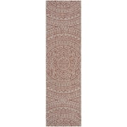 SAFAVIEH Courtyard Josiah Geometric Indoor/Outdoor Runner Rug, Light Beige/Terracotta, 2'3" x 14'