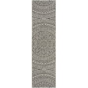 SAFAVIEH Courtyard Josiah Geometric Indoor/Outdoor Runner Rug, Light Grey/Black, 2'3" x 18'