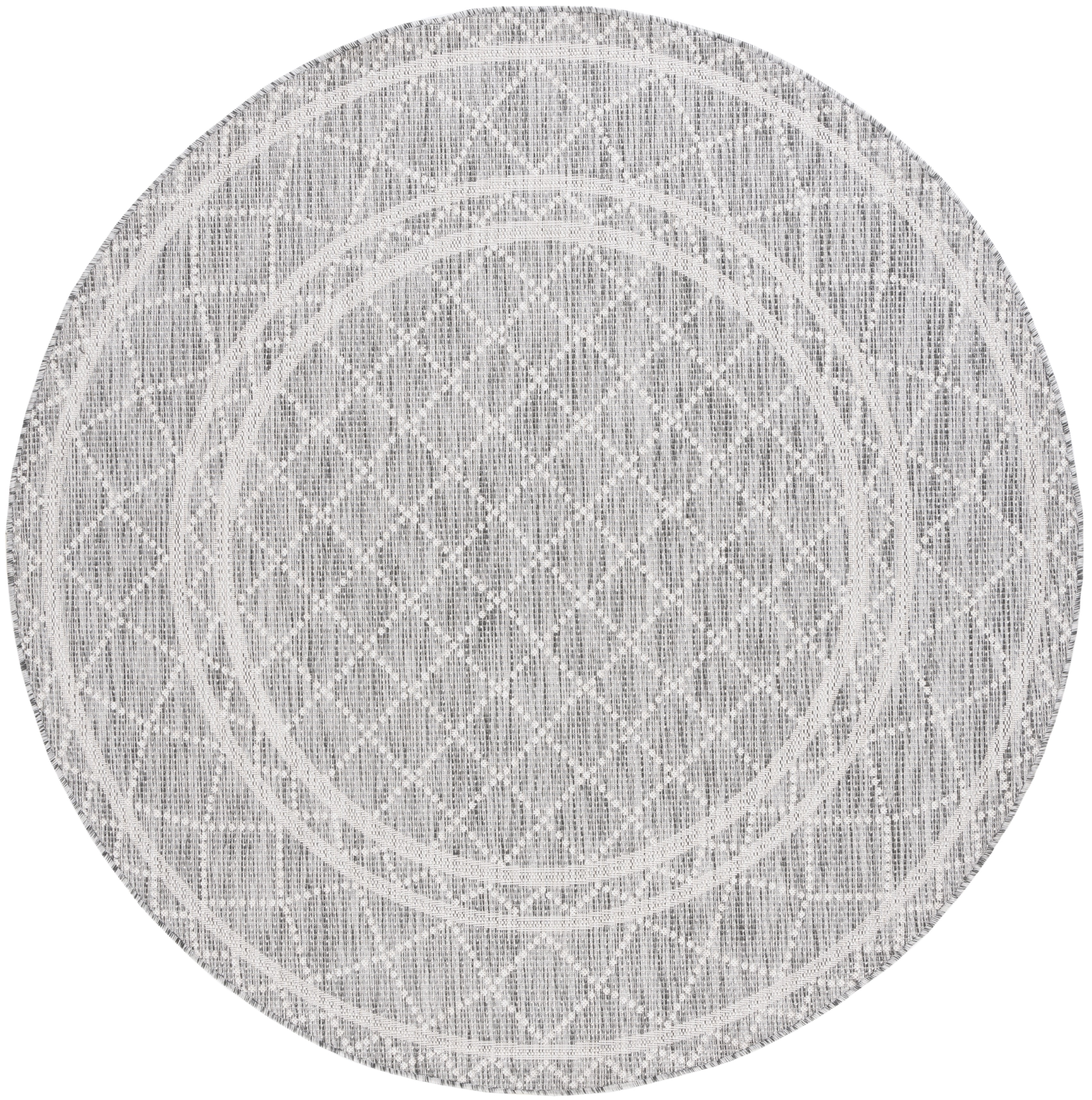 SAFAVIEH Courtyard Joyce Geometric Indoor/Outdoor Area Rug, Light Grey/Dark Grey, 6'7" x 6'7" Round
