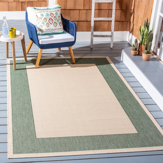 Safavieh Courtyard Justine Bordered Indoor/Outdoor Area Rug, Beige/Dark Green, 4' x 5'7"