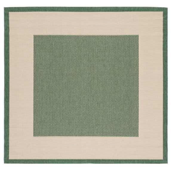 Safavieh Courtyard Justine Bordered Indoor/Outdoor Area Rug, Beige/Dark Green, 5'3" x 5'3" Square