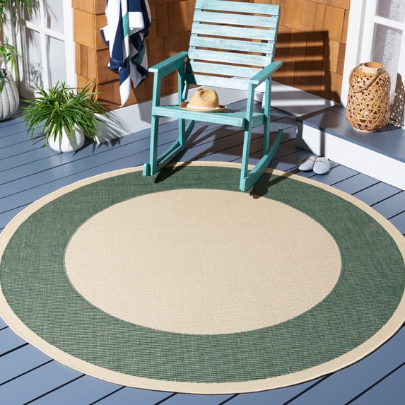 Safavieh Courtyard Justine Bordered Indoor/Outdoor Area Rug, Beige/Dark Green, 6'7" x 6'7" Round