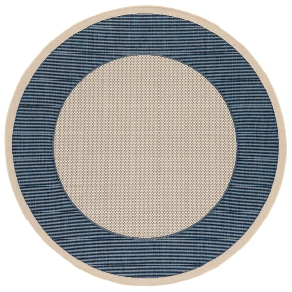 Safavieh Courtyard Justine Bordered Indoor/Outdoor Area Rug, Beige/Navy, 4' x 4' Round
