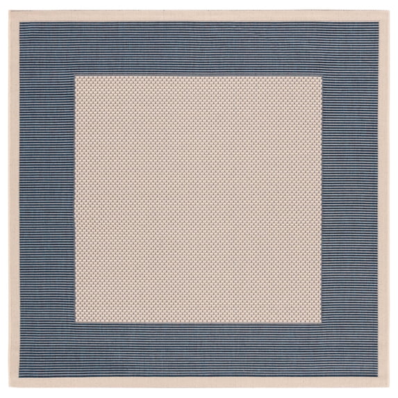 Safavieh Courtyard Justine Bordered Indoor/Outdoor Area Rug, Beige/Navy, 5'3" x 5'3" Square