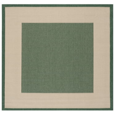 SAFAVIEH Courtyard Justine Bordered Indoor/Outdoor Area Rug, Dark Green/Beige, 6'7" x 6'7" Square