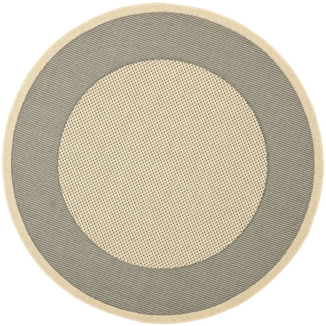 SAFAVIEH Courtyard Justine Bordered Indoor/Outdoor Area Rug, Grey/Cream, 6'7" x 6'7" Round