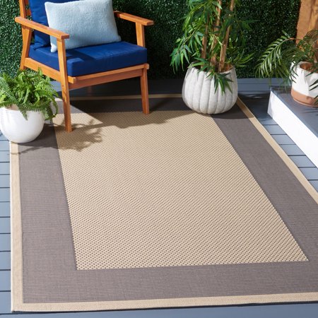 Safavieh Courtyard Justine Bordered Indoor/Outdoor Area Rug, Gray/Cream, 6'7" x 9'6"