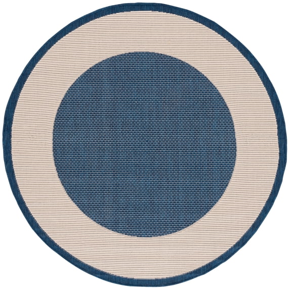 Safavieh Courtyard Justine Bordered Indoor/Outdoor Area Rug, Navy/Beige, 5'3" x 5'3" Round