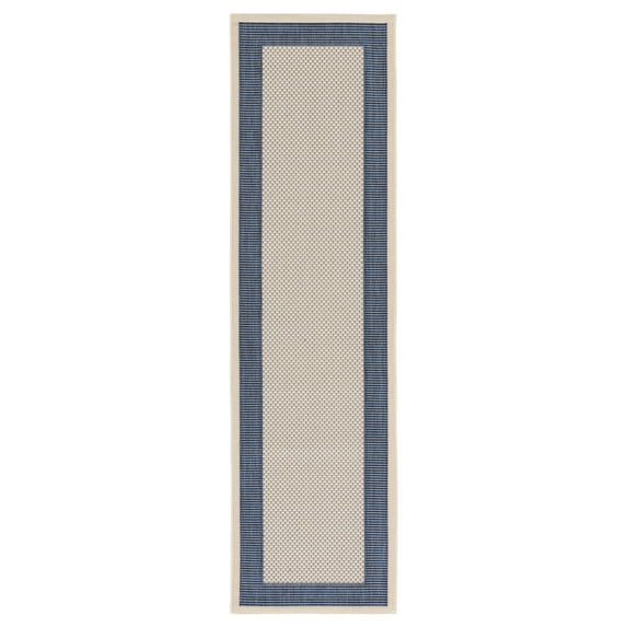 Safavieh Courtyard Justine Bordered Indoor/Outdoor Runner Rug, Beige/Navy, 2'3" x 5'