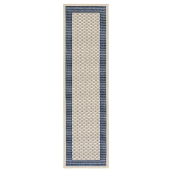 Safavieh Courtyard Justine Bordered Indoor/Outdoor Runner Rug, Beige/Navy, 2'3" x 8'