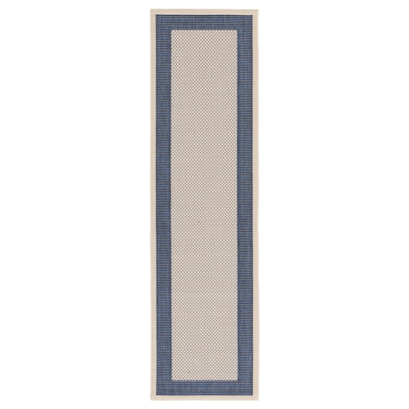 Safavieh Courtyard Justine Bordered Indoor/Outdoor Runner Rug, Beige/Navy, 2'3" x 8'